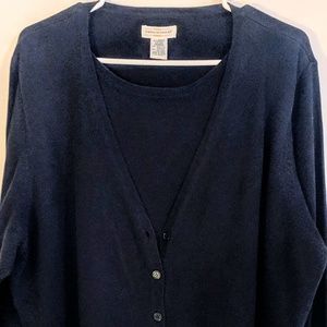 Yarn Works Twin Attached Set Black Cotton Knit Sweater Top XL